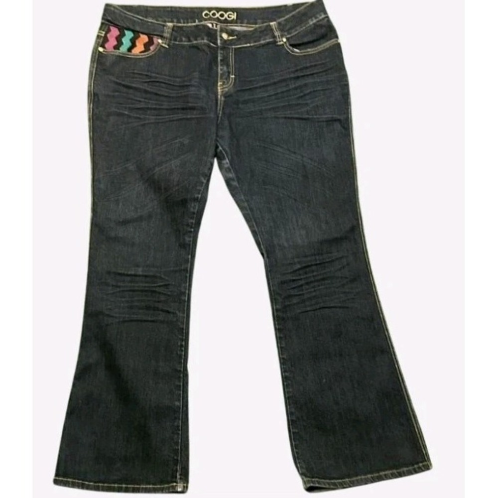 Coogi Bootcut Low Rise Y2K Jeans w/Rhinestone and Multi-coloured Chevron Pockets - Picture 1 of 3